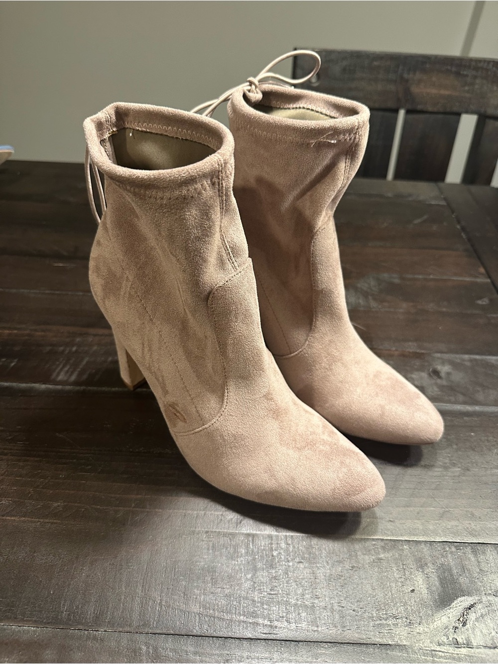 Women's Taupe Suede Ankle Boots - Elegant Pointed Toe